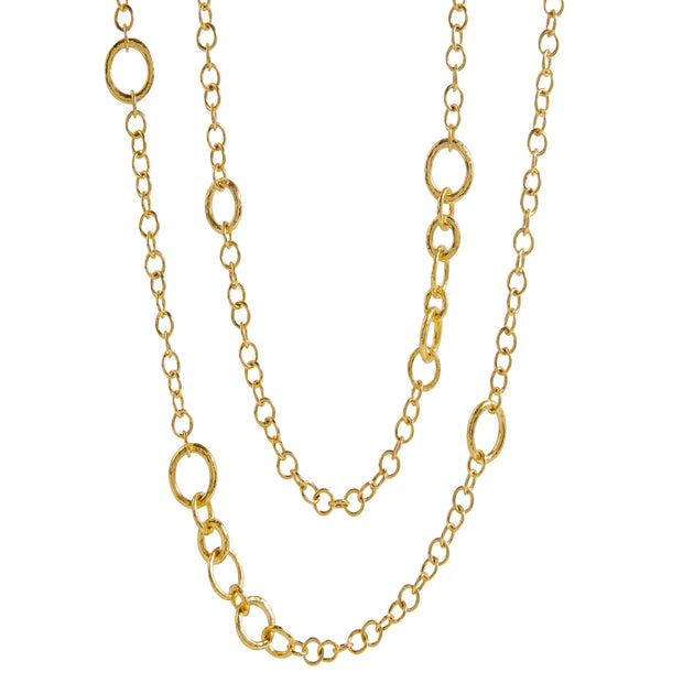 24K and 22K Yellow Gold Hoopla Mixed Link Chain Necklace