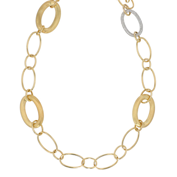 18K and 14K Yellow Gold Mixed Link Diamond Necklace