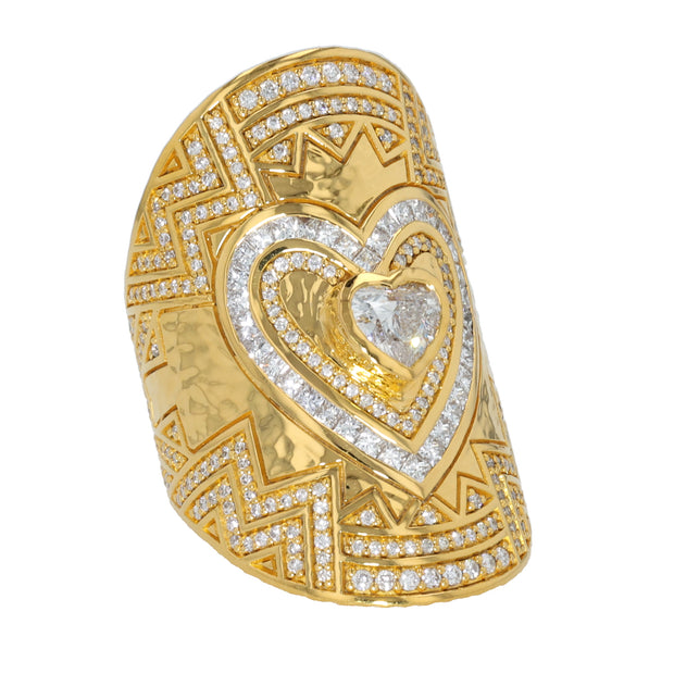 20K Yellow Gold Diamond Wrap Ring with Heart Motif