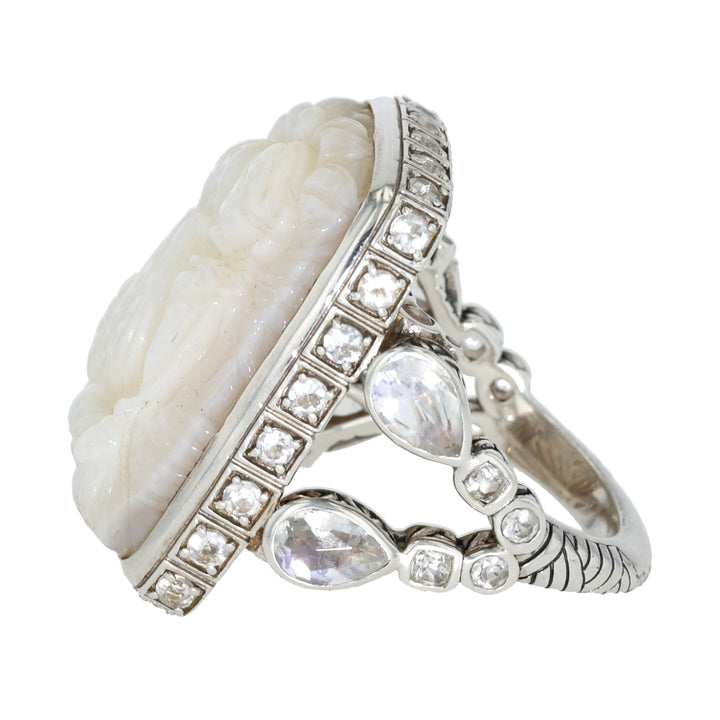 Sterling Silver Mother of Pearl, Moonstone and Quartz Ring