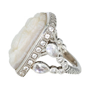 Sterling Silver Mother of Pearl, Moonstone and Quartz Ring