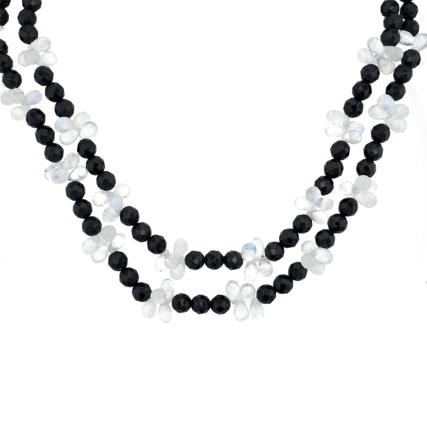 18K Yellow Gold Moonstone and Black Onyx Necklace