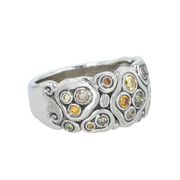 Platinum "Swirling Water" Natural Color Diamond Dome Band