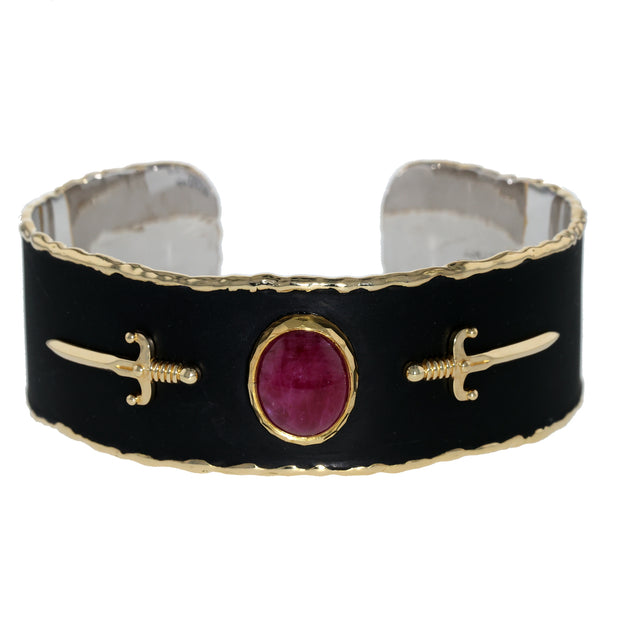 22K, 18K Yellow Gold and Silver Ruby Bracelet