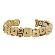 18K Yellow Gold "Little Orchard" Sapphire, Ruby, Tsavorite and Diamond Cuff Bracelet