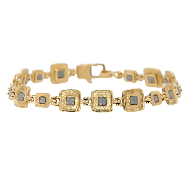 18K Yellow Gold "Square Windows" Grey Diamond Bracelet