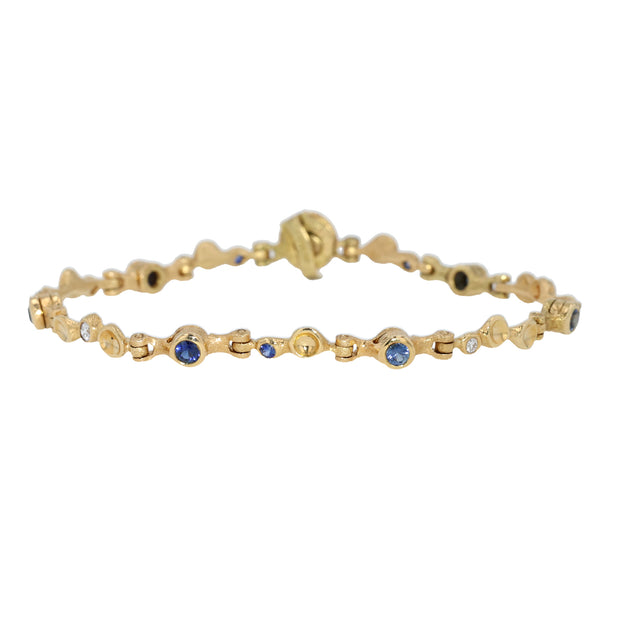 18K Yellow Gold Blue Sapphire and Diamond Bracelet