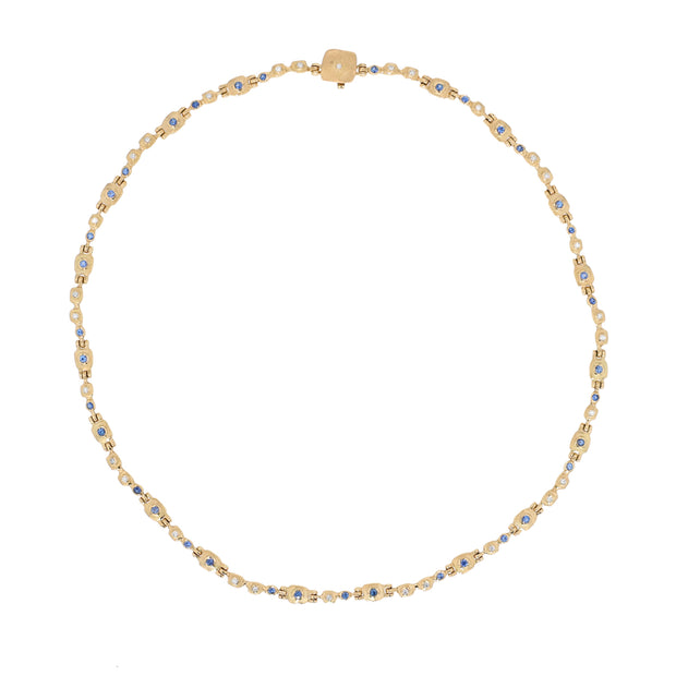 18K Yellow Gold Blue Sapphire and Diamond Necklace