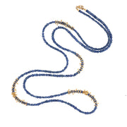 18K Yellow Gold Sun Rondells and Blue Sapphire Bead Necklace