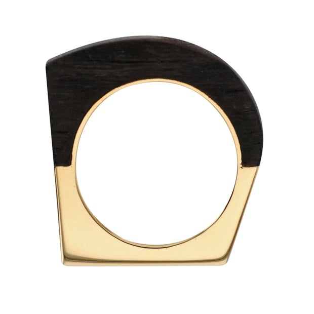 18K Yellow Gold Hand Carved Ebony Curve Ring