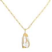 24K Yellow Gold "Lydia" Freshwater Keshi Pearl Diamond Pendant