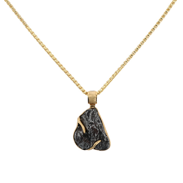 18K Yellow Gold Noir Authentic Sikhote-Alin Meteorite Pendant