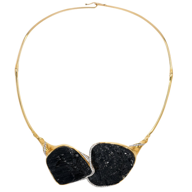 18K Yellow Gold Noir Black Tourmaline and Diamond Collar Necklace