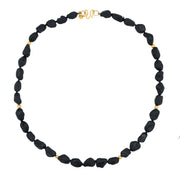 18K Yellow Gold Black Tourmaline and Gold Bead Necklace