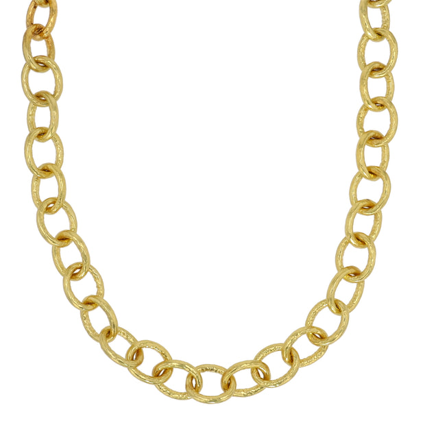 18K Yellow Gold Medium Hammered Link Chain Necklace