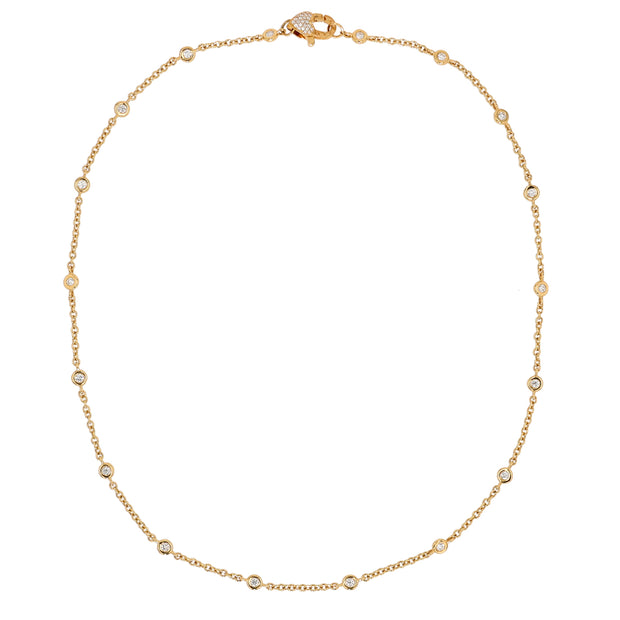 18K Yellow Gold Diamond Bezel Station Chain Necklace
