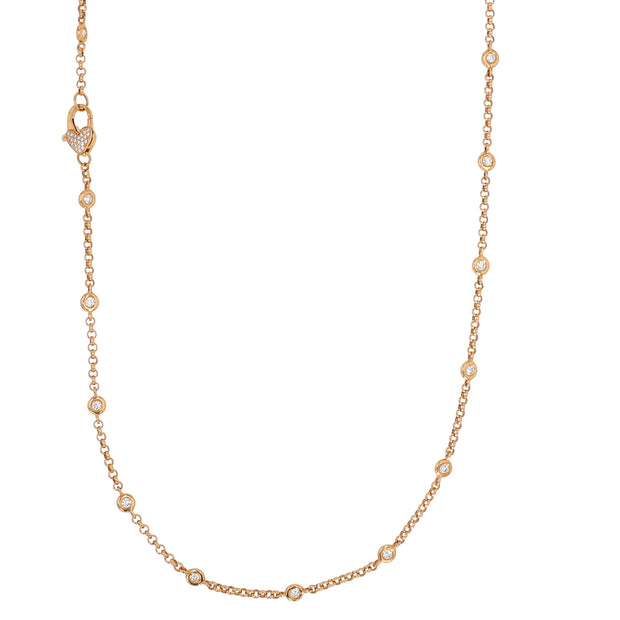18K Rose Gold Diamond Bezel Station Necklace