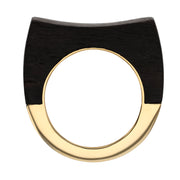 18K Yellow Gold Hand Carved Ebony Concave Ring
