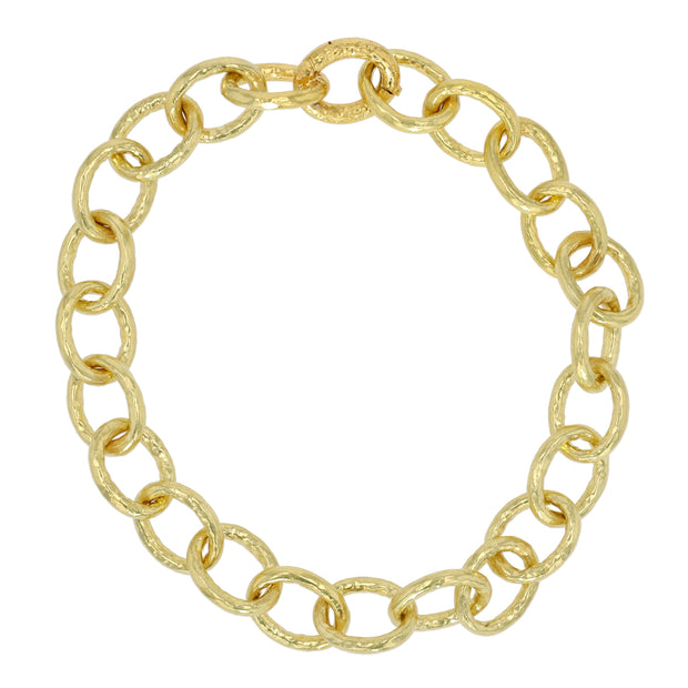18K Yellow Gold Small Hammered Link Bracelet