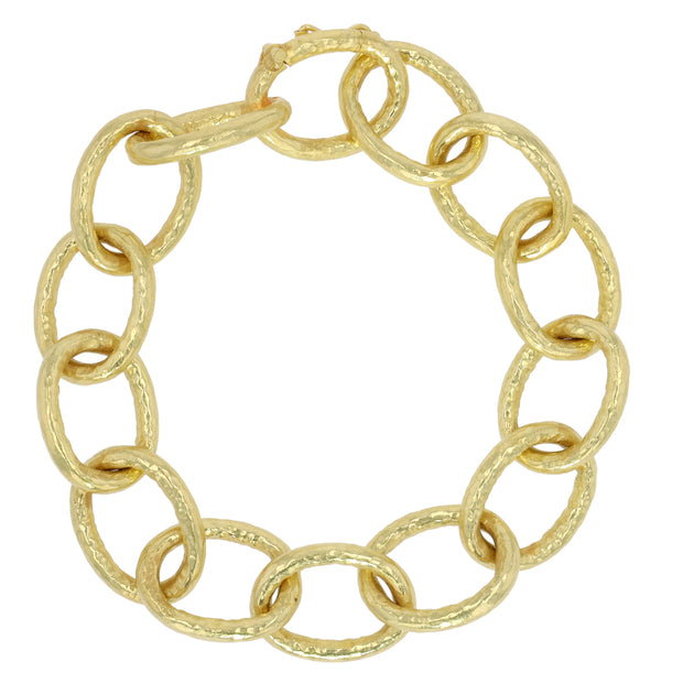 18K Yellow Gold Large Hammered Link Bracelet