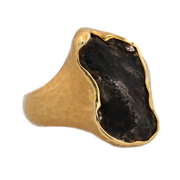 18K Yellow Gold Noir Authentic Sikhote-Alin Meteorite Ring