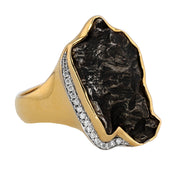 18K Yellow Gold Noir Authentic Sikhote-Alin Meteorite and Diamond Ring