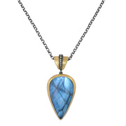 24K Yellow Gold and Sterling Silver Labradorite and Diamond Necklace