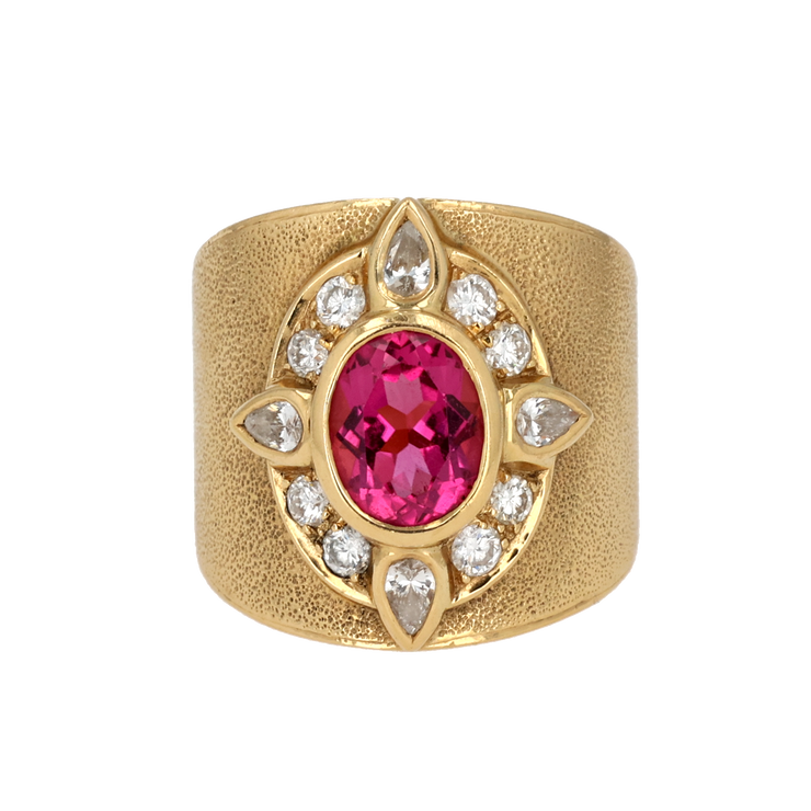 18K Yellow Gold Pink Sapphire Diamond Ring