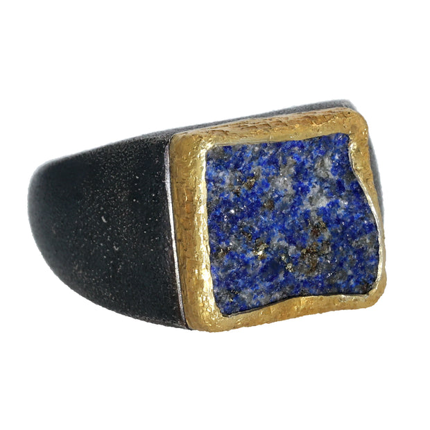 24K Yellow Gold and Sterling Silver Lapis Ring