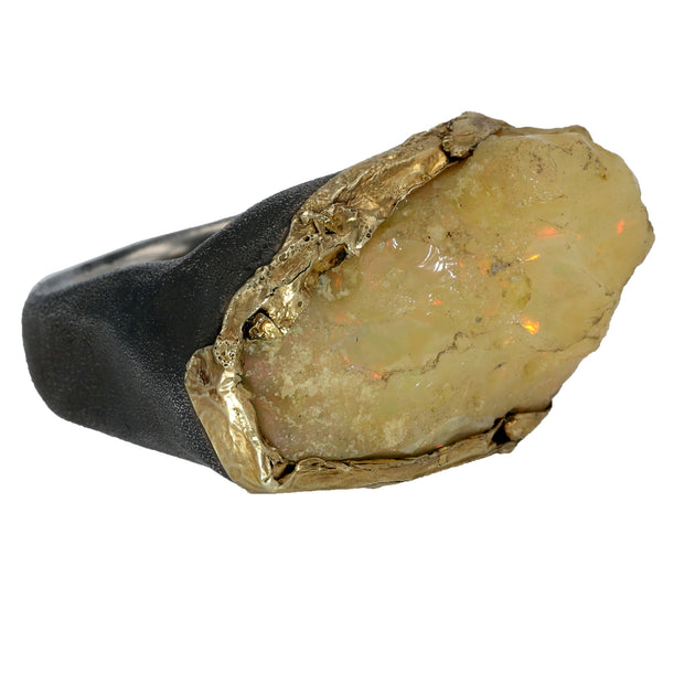 18K Yellow Gold and Sterling Silver Raw Ethiopian Opal Ring
