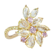18K Yellow Gold Rose Cut Fancy Yellow, Pink and Yellow Diamond Ring