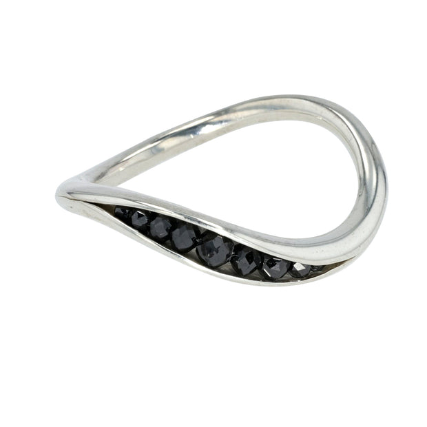 Silver Wave Black Diamond Ring