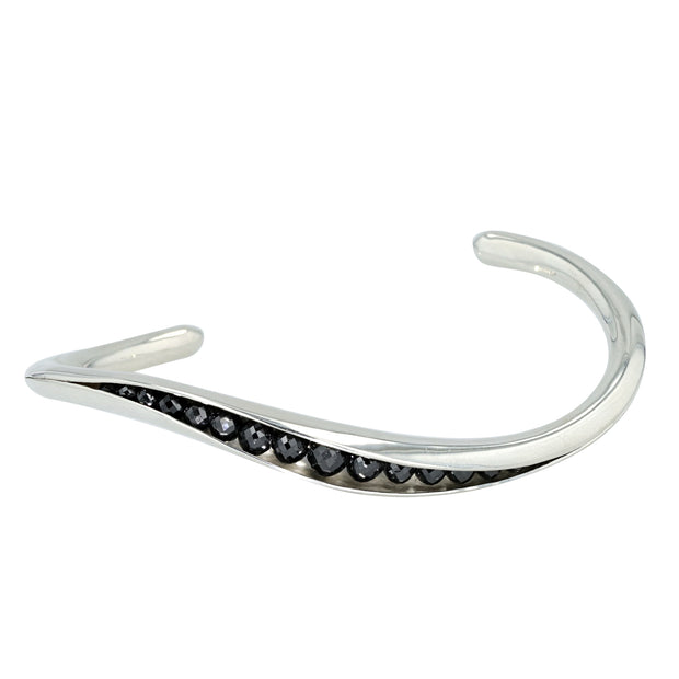 Sterling Silver Wave Black Diamond Cuff Bracelet