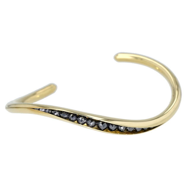 18K Yellow Gold Cuff Wave Black Diamond Bracelet