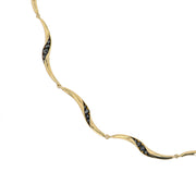 18K Yellow Gold Wave Link Black Diamond Necklace