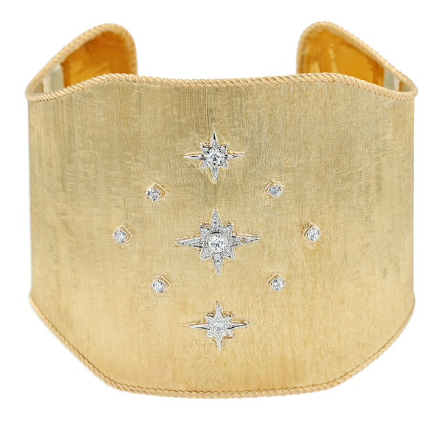 18K Yellow Gold Wide Diamond Star Cuff Bracelet