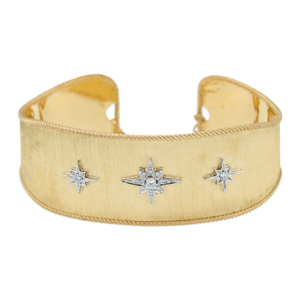 18K Yellow Gold Narrow Diamond Star Cuff Bracelet