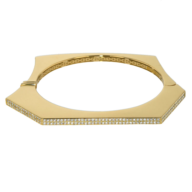 18K Yellow Gold Pavé Diamond Hexagon Bangle Bracelet