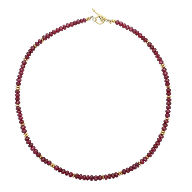 18K Yellow Gold Ruby Bead Necklace