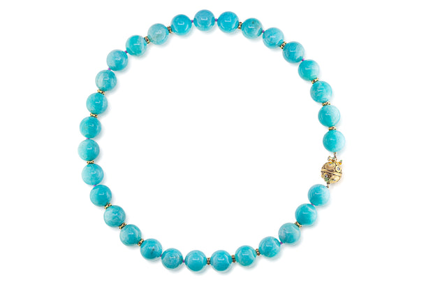 18K Yellow Gold "Lillies" Amazonite Beaded Necklace