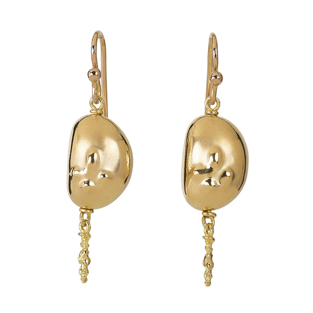 18K Yellow Gold Bead and Chain Drop Earrings