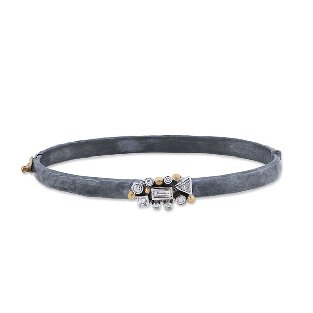 24K Gold and Oxidized Silver Scatter Round and Fancy Cut Diamond Bracelet