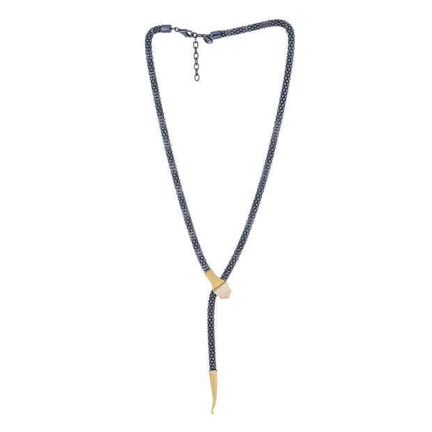 Oxidized Silver and 24K Yellow Gold Diamond Snake Lariat Necklace