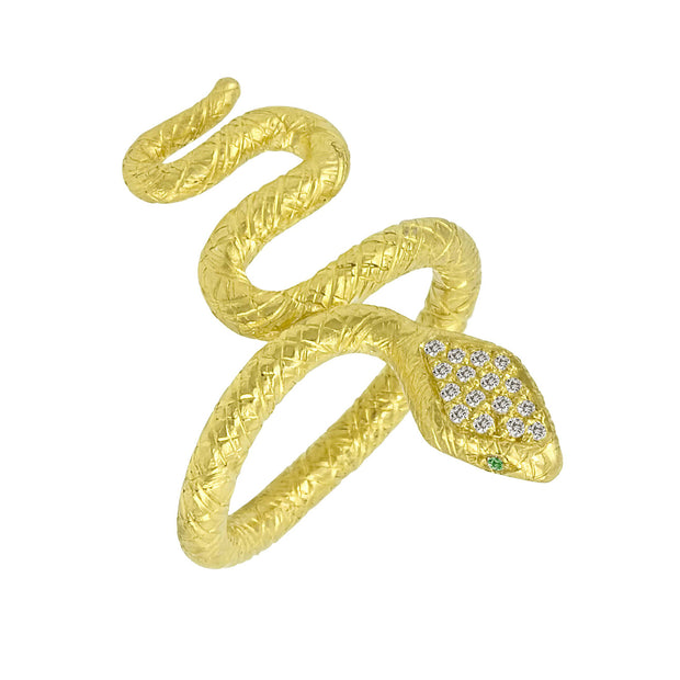 24K Yellow Gold Diamond Snake Ring