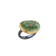 22K Gold and Oxidized Silver Sonoran Turquoise Ring