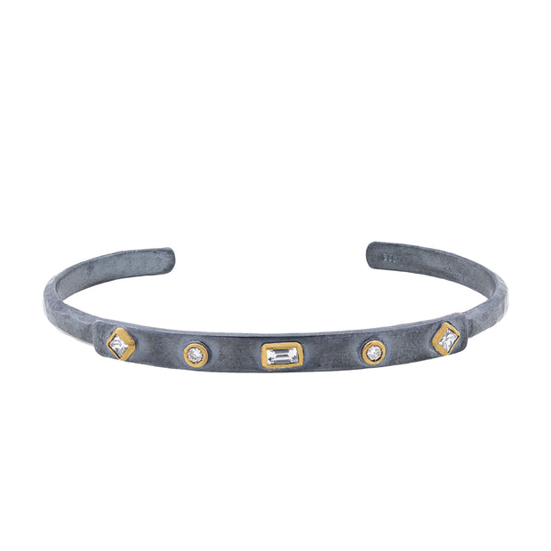 Oxidized Silver and 24K Yellow Gold "Stockholm New" Diamond Open Cuff Bracelet