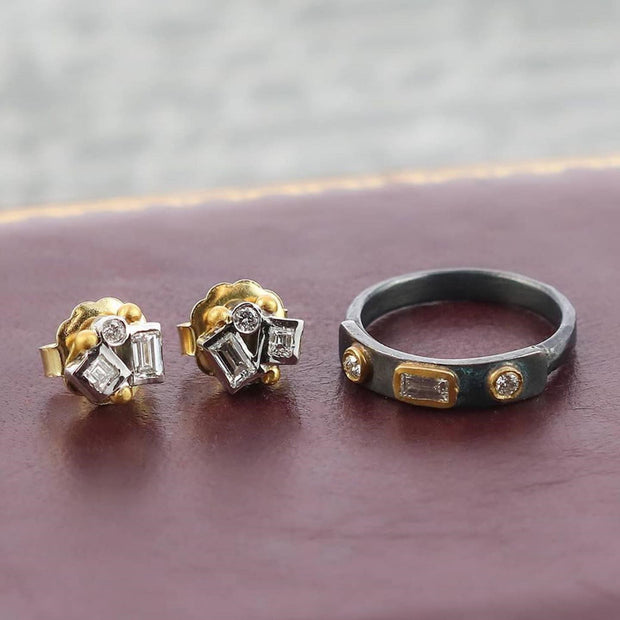 Oxidized Silver and 24K Yellow Gold "Stockholm New" Diamond Ring