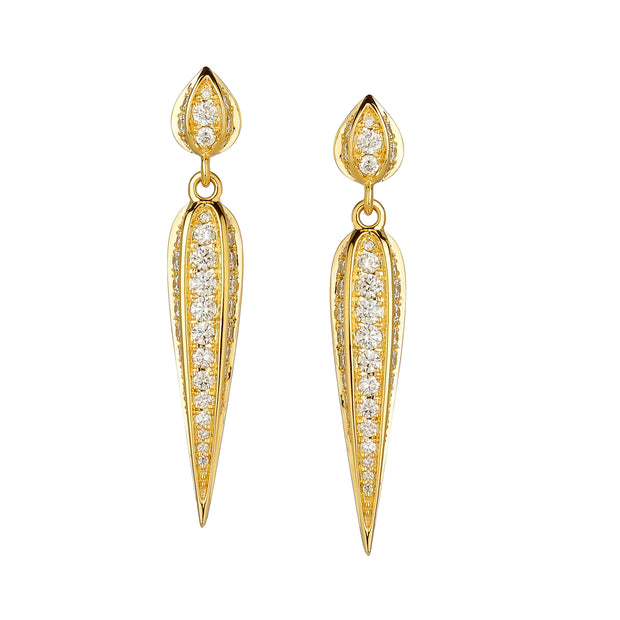 18K Yellow Gold Love Leaf Champagne Diamond Earrings