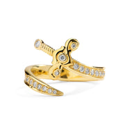 18K Yellow Gold Sword Ring with Champagne Diamonds