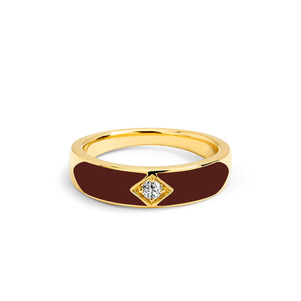 18K Yellow Gold Band with Red Enamel and Champagne Diamond